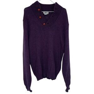 Vintage REI Men's Burgundy Wool Blend Shawl Collar Button Sweater Large USA Made